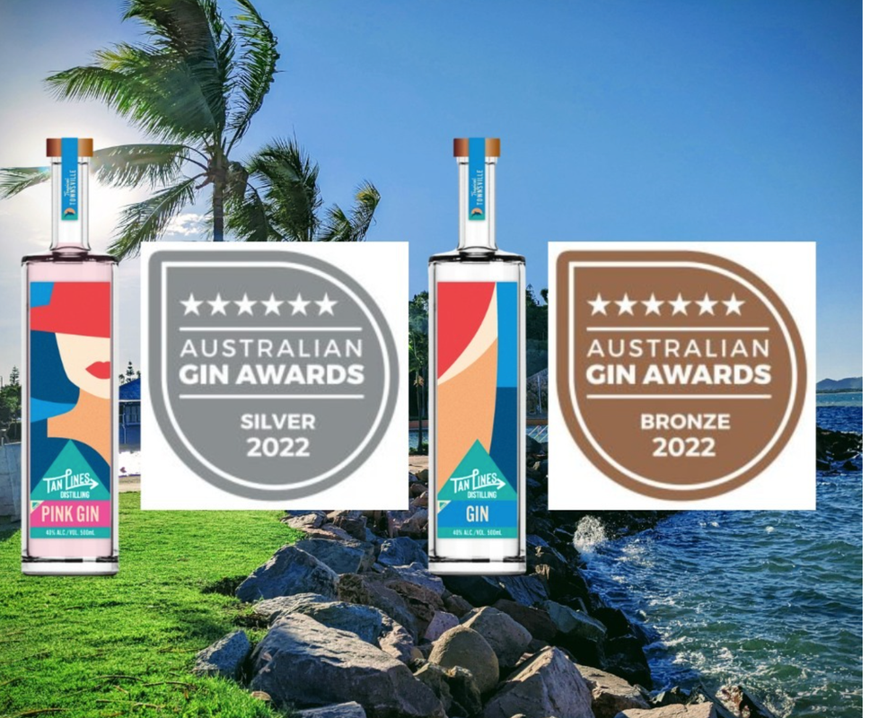 Tan Lines Distilling Pink Gin (left) / Tan Lines Distilling Gin (right) - Silver; Bronze - Australian Gin Awards - Australia - 2022
