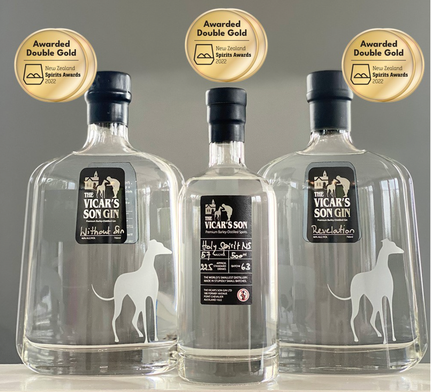 The Vicar's Son Gin (Without Sin / Holy Spirit / Revelation) - Double Gold - New Zealand Spirits Awards - New Zealand - 2022