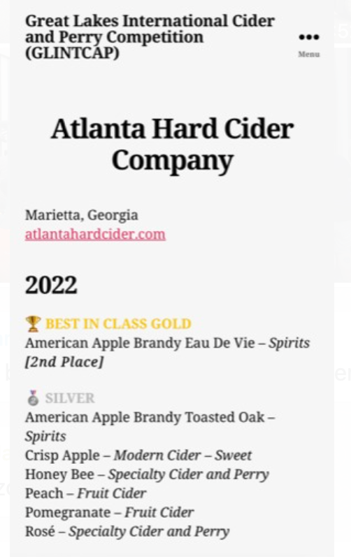 Atlanta Hard Cider Company - Gold - Great Lakes International Cider and Perry Competition (GLINTCAP) - Marietta, Georgia - 2022