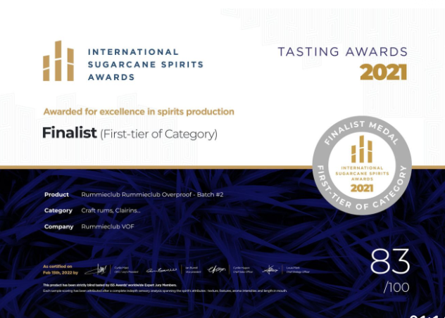 Rummieclub Overproof - Batch #2 - Finalist Medal (First-tier of Category) - International Sugarcane Spirits Awards – Tasting Awards - 2021