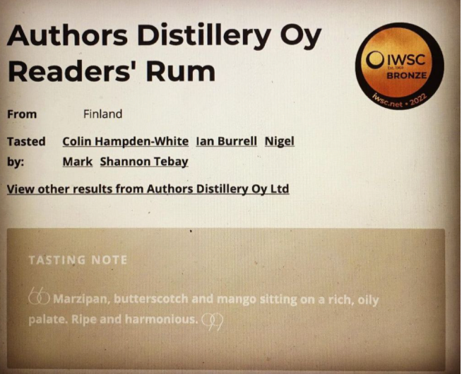 Readers' Rum - Bronze - IWSC (International Wine & Spirit Competition) - Finland - 2022
