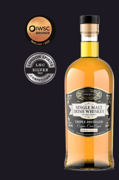 St. Patrick Single Malt Irish Whiskey (Triple Distilled) - Bronze; Silver - IWSC; London Spirits Competition (LSC) - 2021