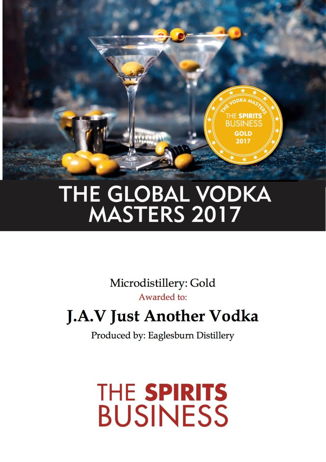 J.A.V Just Another Vodka - Gold - The Global Vodka Masters - 2017