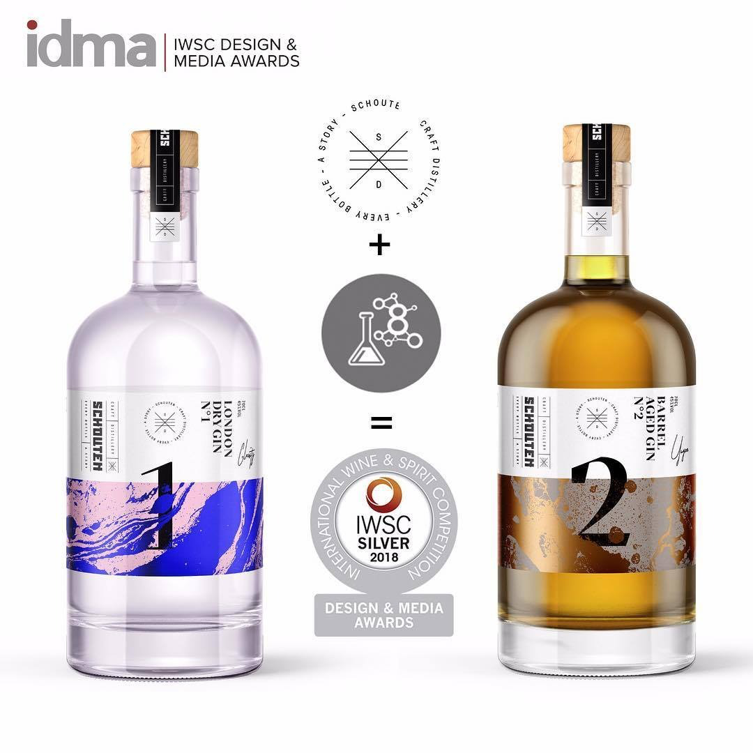 Schouten London Dry Gin No. 1 / Schouten Barrel Aged Gin No. 2 - Silver - IWSC (International Wine & Spirit Competition) Design & Media Awards - 2018