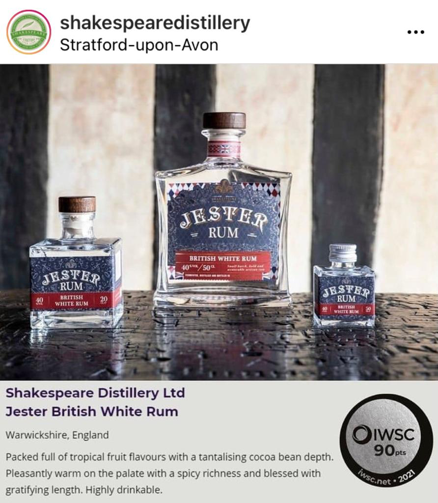 Jester British White Rum - IWSC 90 pts - IWSC - Warwickshire, England - 2021