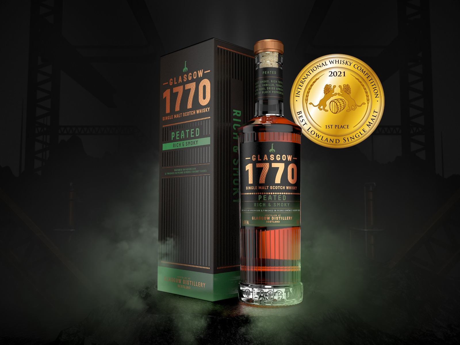 Glasgow 1770 Peated (Single Malt Scotch Whisky) - 1st Place - International Whisky Competition - Lowland (Scotland) - 2021