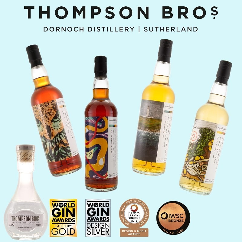 Thompson Bros. (Dornoch Distillery) - Gold; Silver; Bronze - World Gin Awards; IWSC (International Wine & Spirit Competition) - 2019