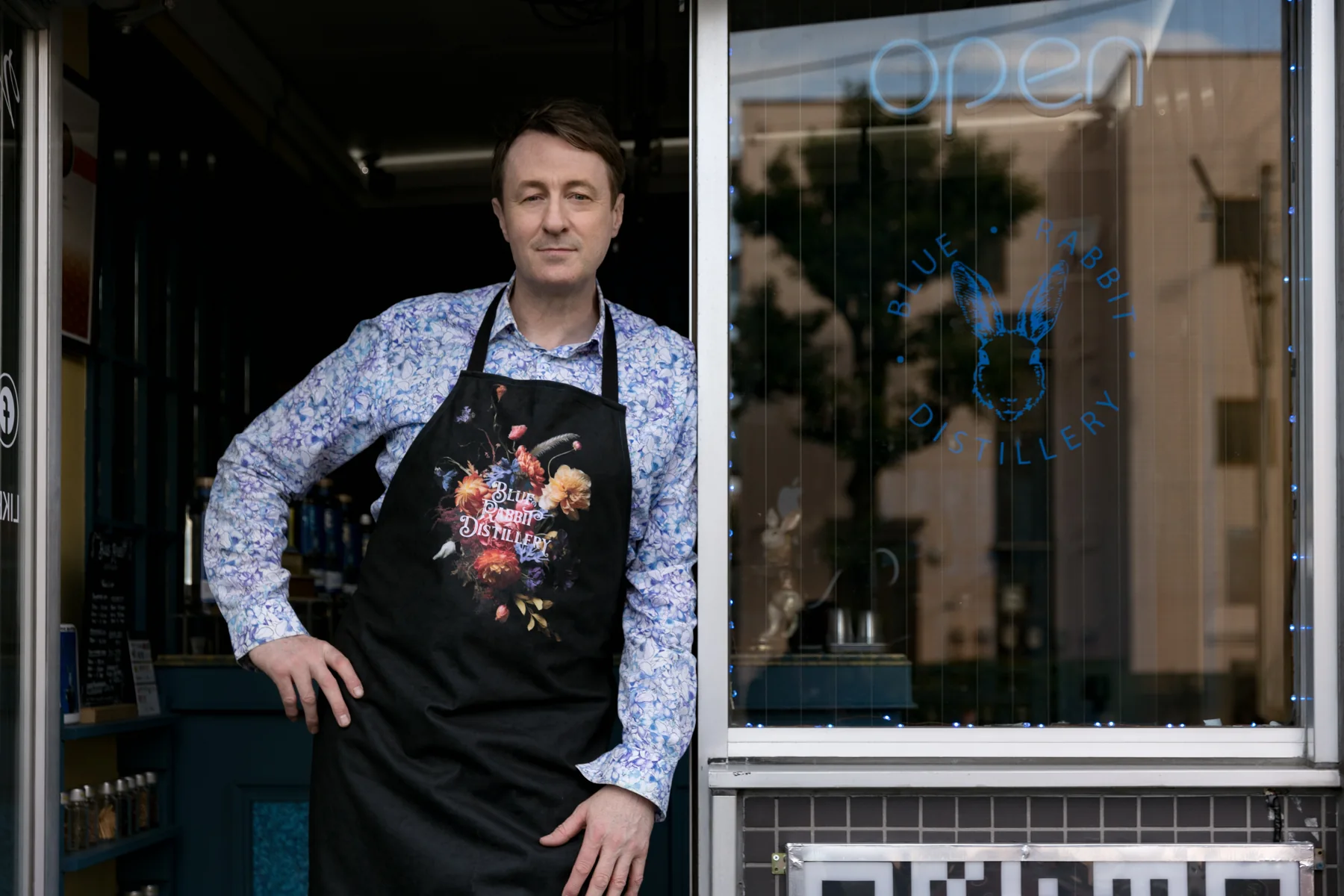 Mark Smyth standing outside his Blue Rabbit microdistillery in Tokyo