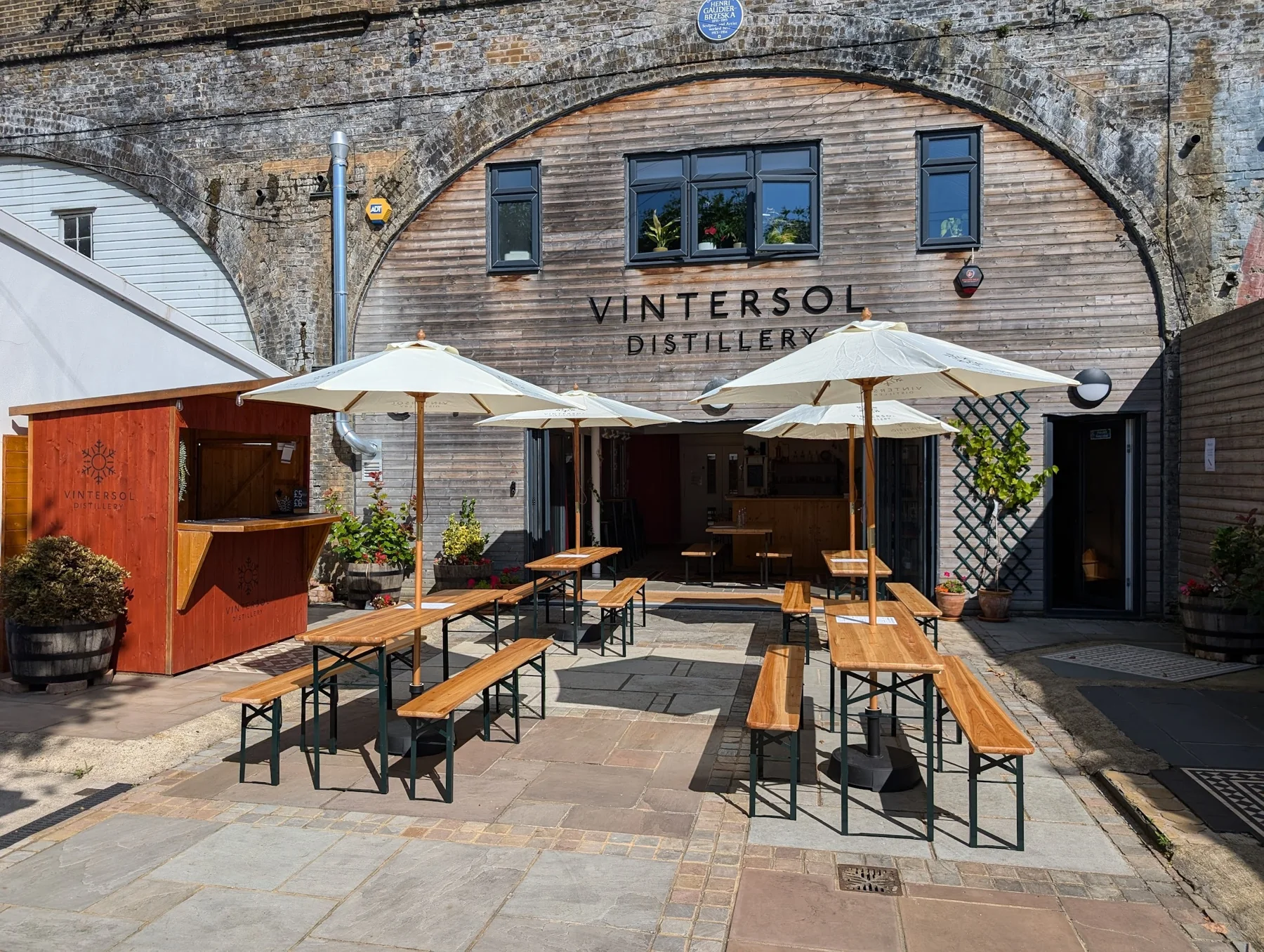 The stone-built Vintersol distillery and its welcoming outdoor bar