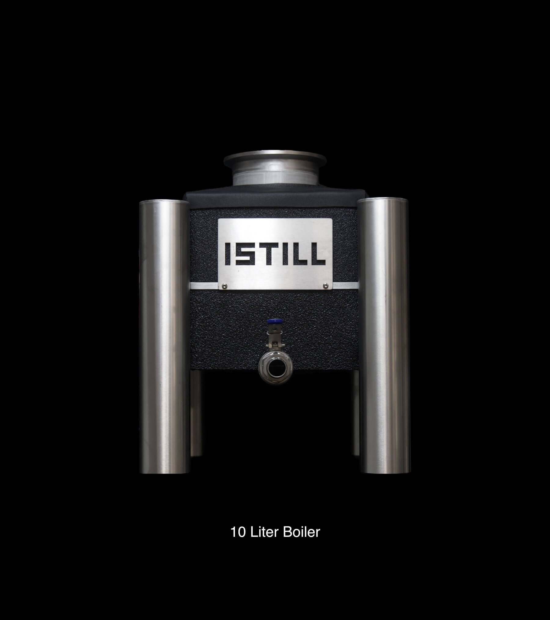 iStill Mini 10 liter base boiler on a black background