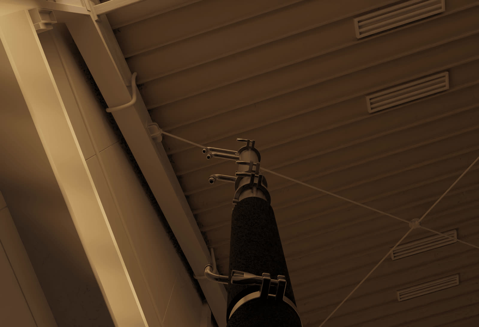 Upward view of the iStill Mini column in a warehouse setting