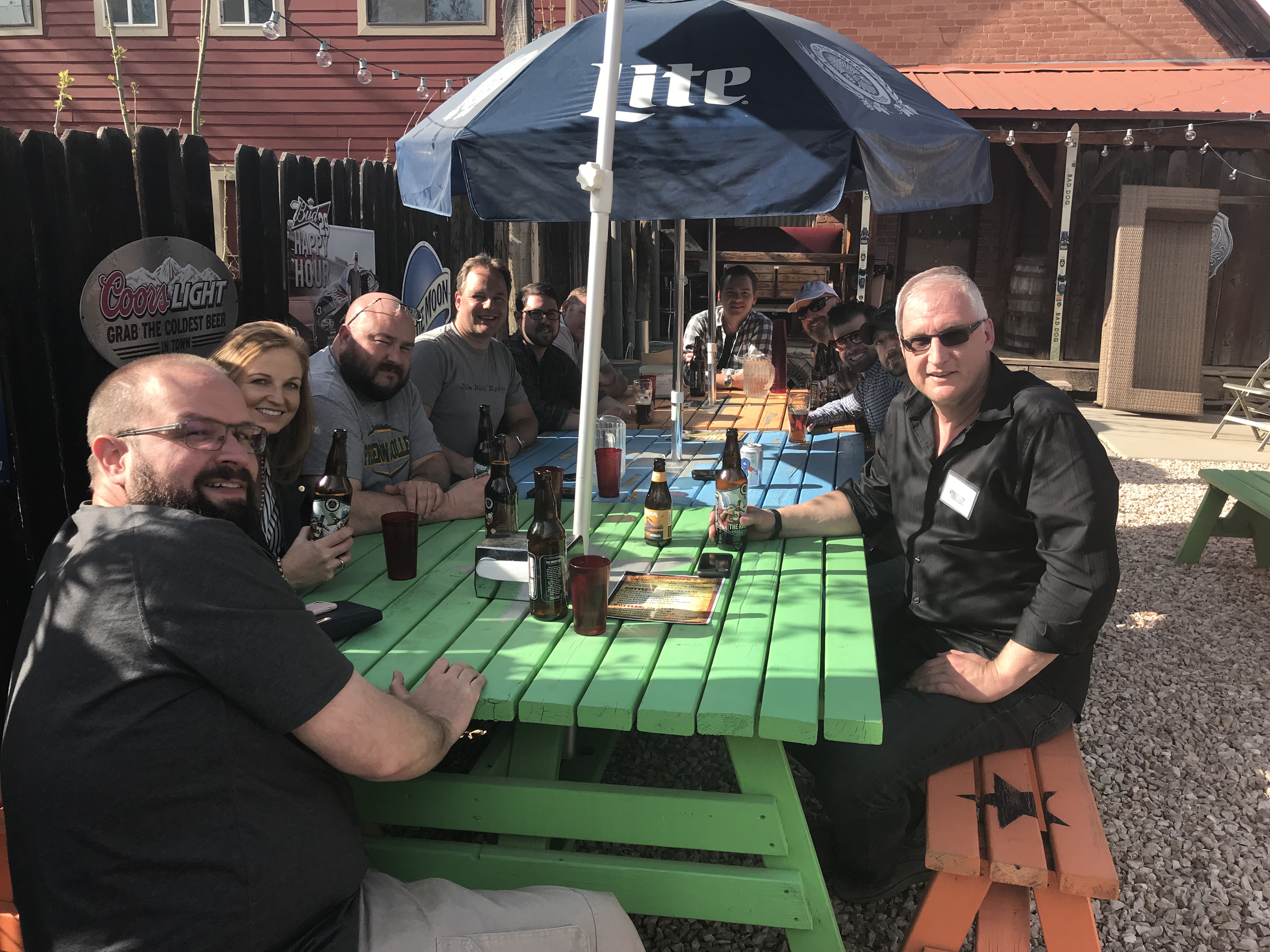 Beers and burgers after the first day of the Utah workshop.